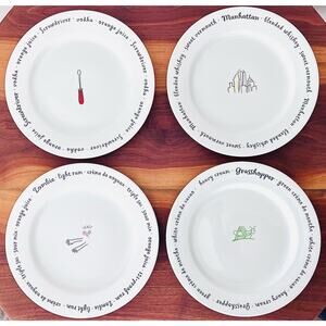 Pottery Barn Drinks Lingo Plates (4) Screwdriver Manhattan Grasshopper Zombie